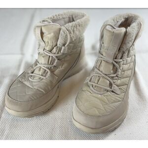 Ryka Aubonne Lace Shoes Womens Size 10M Beige Faux Fur Quilted Winter Boots Warm